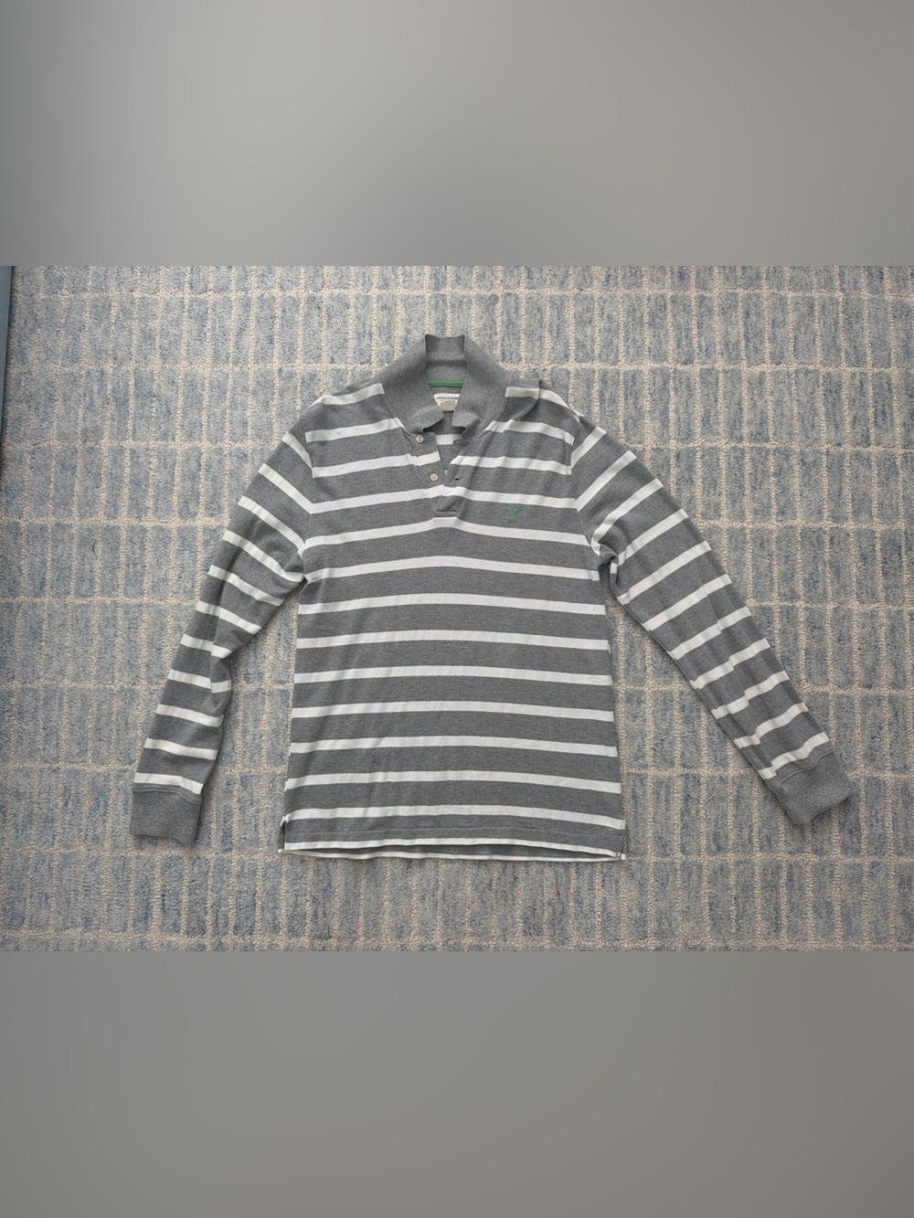 American Eagle Outfitters Grey & Light Grey Striped Long-Sleeve Polo